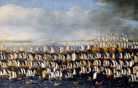 Dansk invationsstyrke på vej mod den svenske kyst i 1676 under Den skånske krig Dansk invationsstyrke på vej mod den svenske kyst i 1676 under Den skånske krig