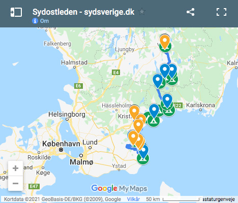 Sydostleden cykelrute mellem og Simrishamn Sverige