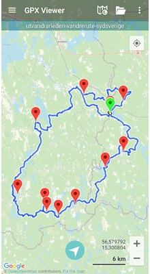 Utvandrarleden Vandrerute. GPX-fil
