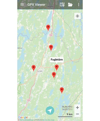 Fugletårne i Sydsverige. GPX-fil