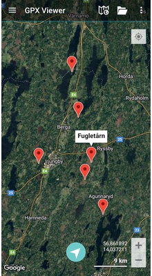 Fugletårne i Sydsverige. GPX-fil