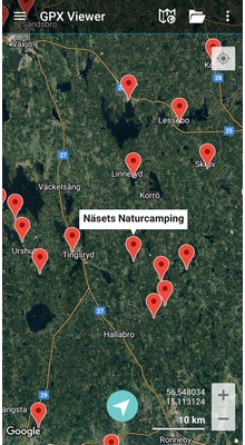 Campingpladser i Sydsverige. GPX-fil