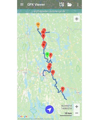 Sigfridsleden fra Asa til Rottnen. GPX-fil