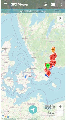 Sydostleden cykelrute. GPX-fil