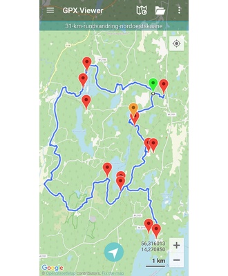 31 km rundvandring i Nordøstskåne. GPX-fil