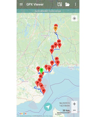 Sydostleden cykelrute. GPX-fil