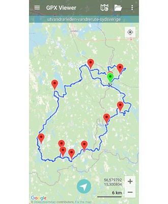 Utvandrarleden Vandrerute. GPX-fil