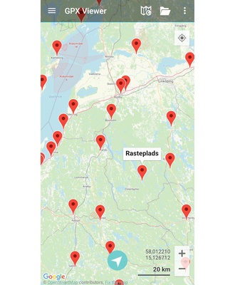 Rastepladser i Sverige. GPX-fil