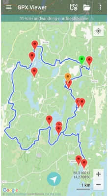 31 km rundvandring i Nordøstskåne. GPX-fil