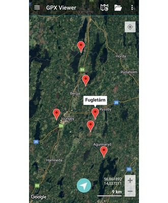 Fugletårne i Sydsverige. GPX-fil