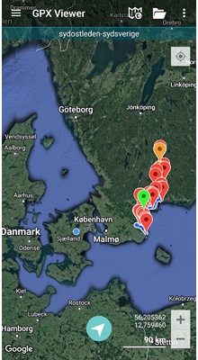 Sydostleden cykelrute. GPX-fil