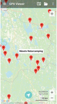 Campingpladser i Sydsverige. GPX-fil