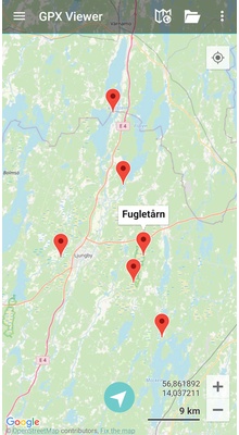 Fugletårne i Sydsverige. GPX-fil