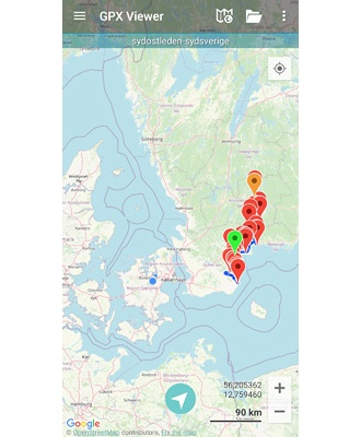 Sydostleden cykelrute. GPX-fil