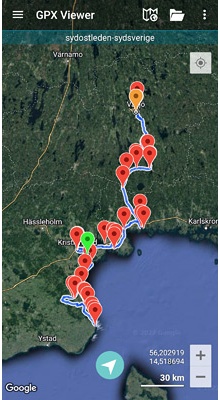 Sydostleden cykelrute. GPX-fil