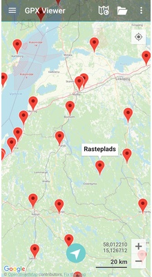 Rastepladser i Sverige. GPX-fil